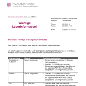 31.10.2022 Präanalytik Änderungen zum 01.12.2022