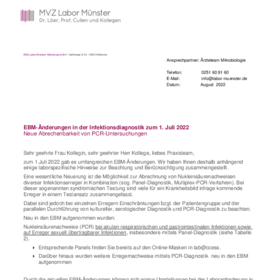 27.07.2022 EBM-Änderungen in der Infektionsdiagnostik zum 01. Juli 2022